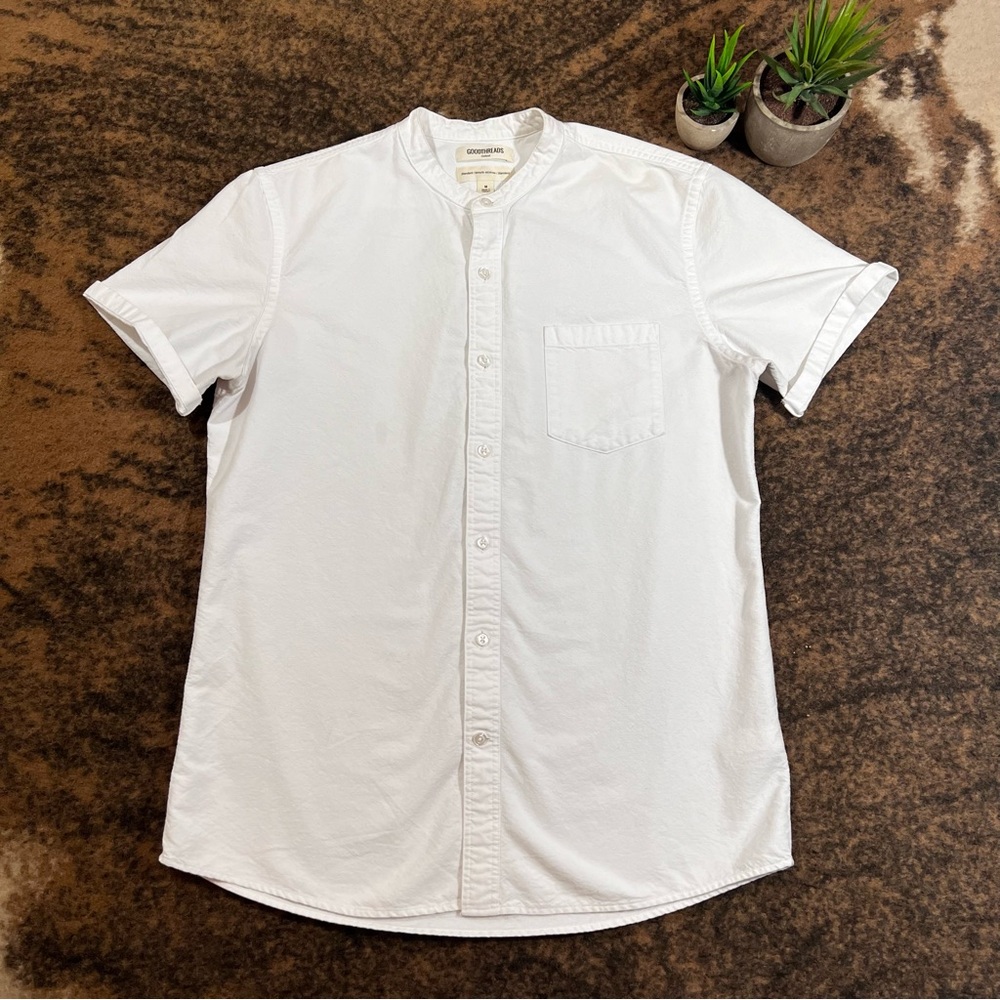 White Button Down Oxford Band Collar Shirt